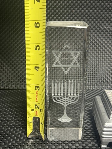 Glass Paperweight Jewish Star David Menorah Laser Etched Crystal 3D Holographic - Picture 8 of 9