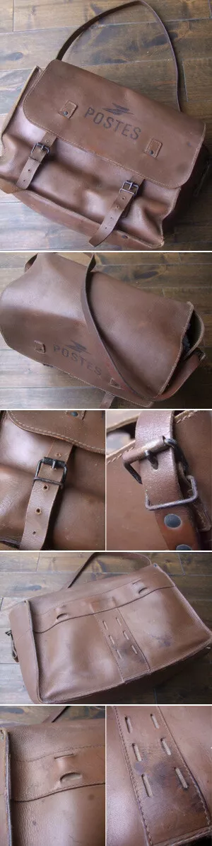 Vintage 1960's 1970's LA POSTE France Mail Bag Brown Leather