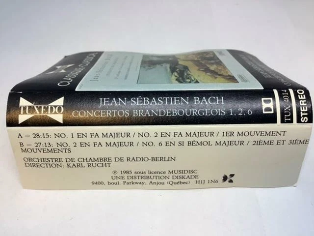 JEAN SÉBASTIEN BACH Audio Cassette Tape CONCERTO BRANDEBOURGEOIS 1985 Tuxedo - Image 2 of 4
