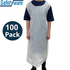 100x Safetyware HDPE Durable Plastic Cover Waterproof Disposable Aprons White