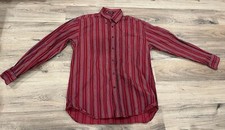 Tommy Hilfiger 80's 2 Ply Fabric Button Down Shirt Men's L Red Blue Stripe L/S