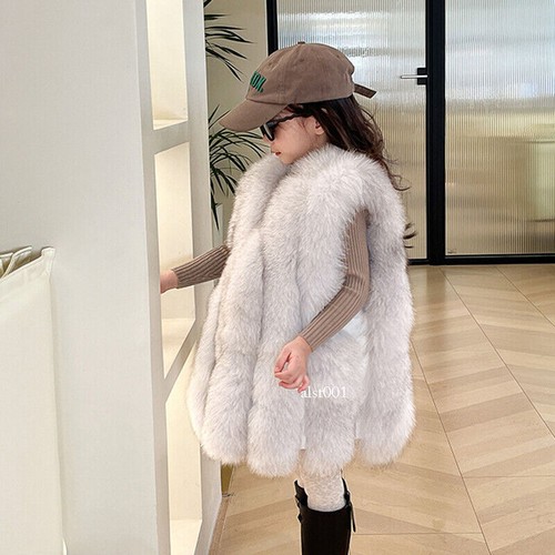 Kids Girls Winter Cute Fox Fur Vests Jacket Windproof Warm Coats Outerwear - Picture 12 of 20