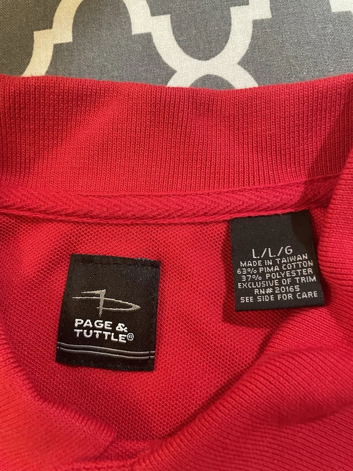 Camisa Polo Page & Tuttle Para Hombres Firestone Rojo y Blanco Rayas Talla L Mezcla Algodón Foto 4 de 4