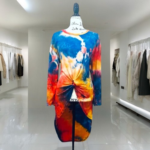 Top Women’s Multicolor Tie Dye Long Sleeves Open Front O-Neck Twist Front Size M - Bild 1 von 5