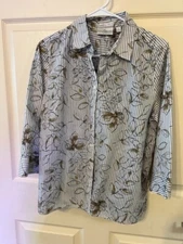 Studio Works Women Blouse Multicolor Size S 3/4 Sleeve Cotton