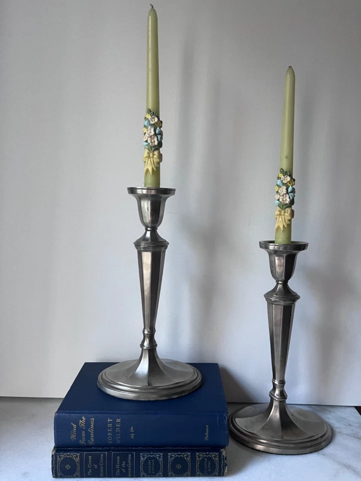 "Par de candelabros vintage de metal plateado de 8""" Foto 2 de 4