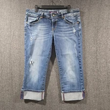 Vigoss Jeans Womens 9 Blue Denim Capri Cuffed Low Rise Dual Button 21" Inseam