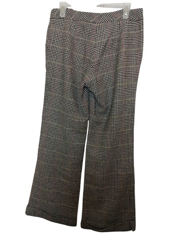 Trina Turk Wool Blend Black & Brown Plaid wide leg dress trousers size 32/14 - Picture 2 of 8
