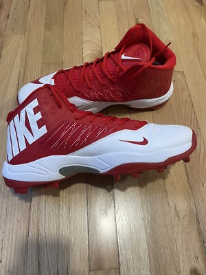 Men s Nike Zoom Code Elite 3/4 Shark Football Cleats Red/White Size 17  NEW