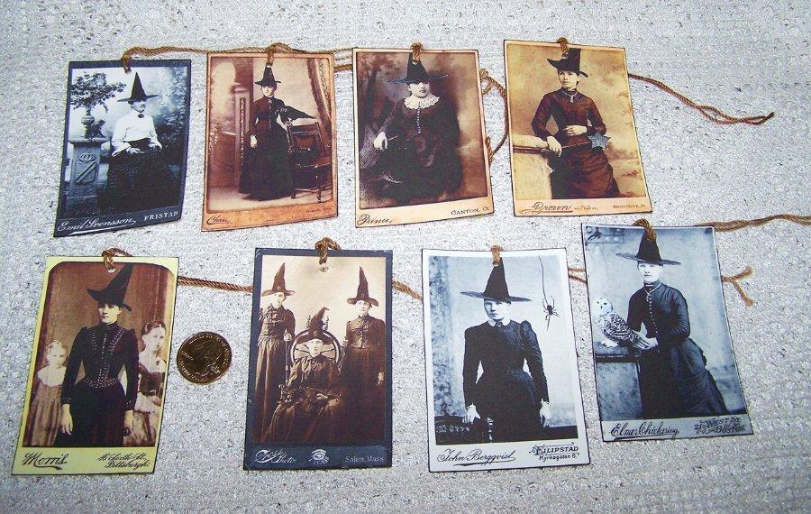8~Halloween~Primitive~Witch~Wicca~Samhain~Linen Cardstock~Gift~Hang~Tags~Ornies