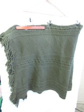 Vintage Handmade Cable Knit Afghan Throw Blanket Olive Green 57" x 66"