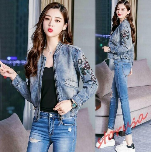 Denim Short Coat Floral Jeans Jacket 