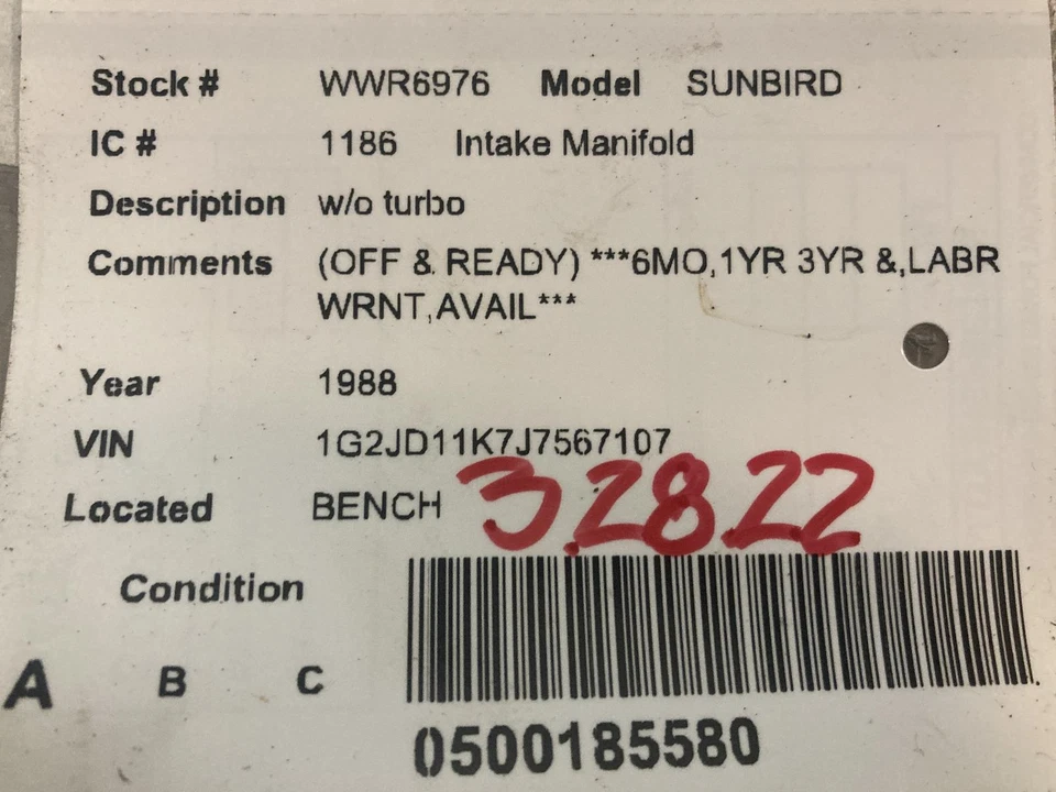 Used Engine Intake Manifold fits: 1988 Pontiac Sunbird w/o turbo Grade A Foto 4 de 4