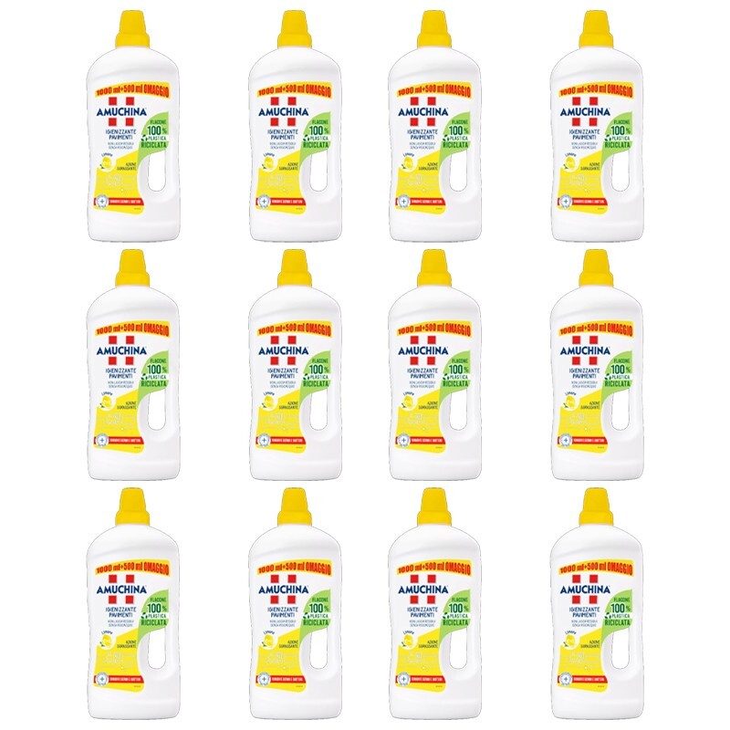 12pz AMUCHINA igienizzante pavimenti azione sgrassante Limone 1500ml