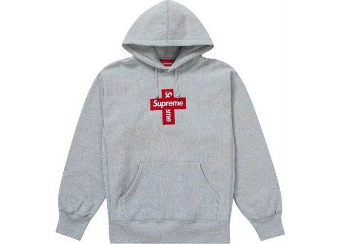 Sweat shirt à capuche logo Supreme Cross Box gris bruyère 2020 taille moyenne