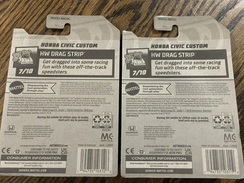 Tira de arrastre Hot Wheels HW 07/10 Honda Civic rueda personalizada error  Foto 3 de 3