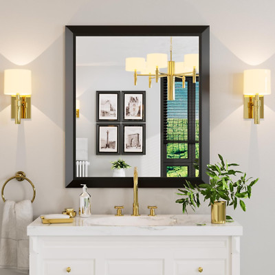 Rectangular Black Metal Framed Bathroom Mirror 36x32 Inch - Versatile Wall-Mount