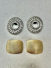 2 Pair Vintage Shoe Clips 1 round W Pave Rhinestones 1 Gold Rectangle
