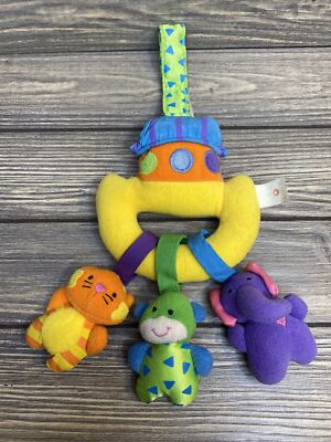 Kids II Yellow Noahs Ark Animals Plush Rattle Crib Stroller Hanging Toy 12 