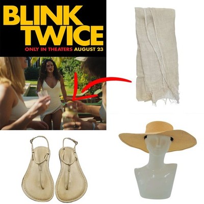 Blink Twice Adria Arjona Screen Worn Beach Wrap Hat and Shoes Star Wars