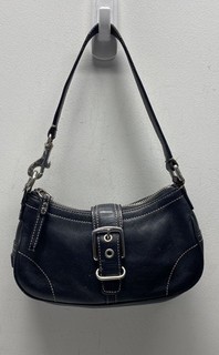 Vintage 2000s Coach Black Leather Small Buckle Shoulder Bag Silver Hardware