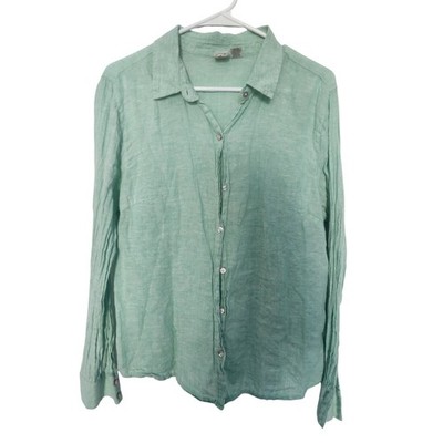 Joie Womens Mint Green 100% Linen Long Sleeve Button Down Shirt Size Large L