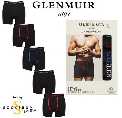 Glenmuir Men's Boxers, Cotton and Bamboo Blend, Black, 5 Pack in  Sizes S,M,L,XL