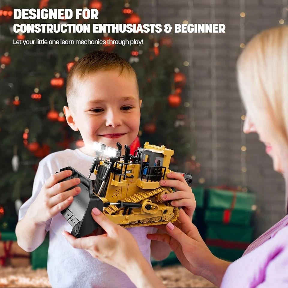 9-Channel Metal RC Bulldozer - Realistic Remote Control Kids Construction Play T - Image 4 of 4