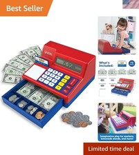 Interactive Pretend Play Calculator Cash Register Toy for Kids 3-5, 73-Piece Set