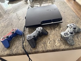 Sony PlayStation 3 Slim Black Console Bundle 3 Controllers 2 OEM DualShock