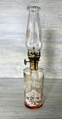 Vtg 60's Forbes Foster Nativity Scene Oil Lamp Hurricane Glass W/ Chimney & Wick
