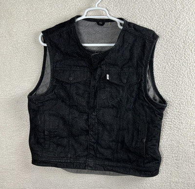 First Mfg Co Mens 2XL Rough Neck Raw Denim Motorcycle Vest Concealed Carry