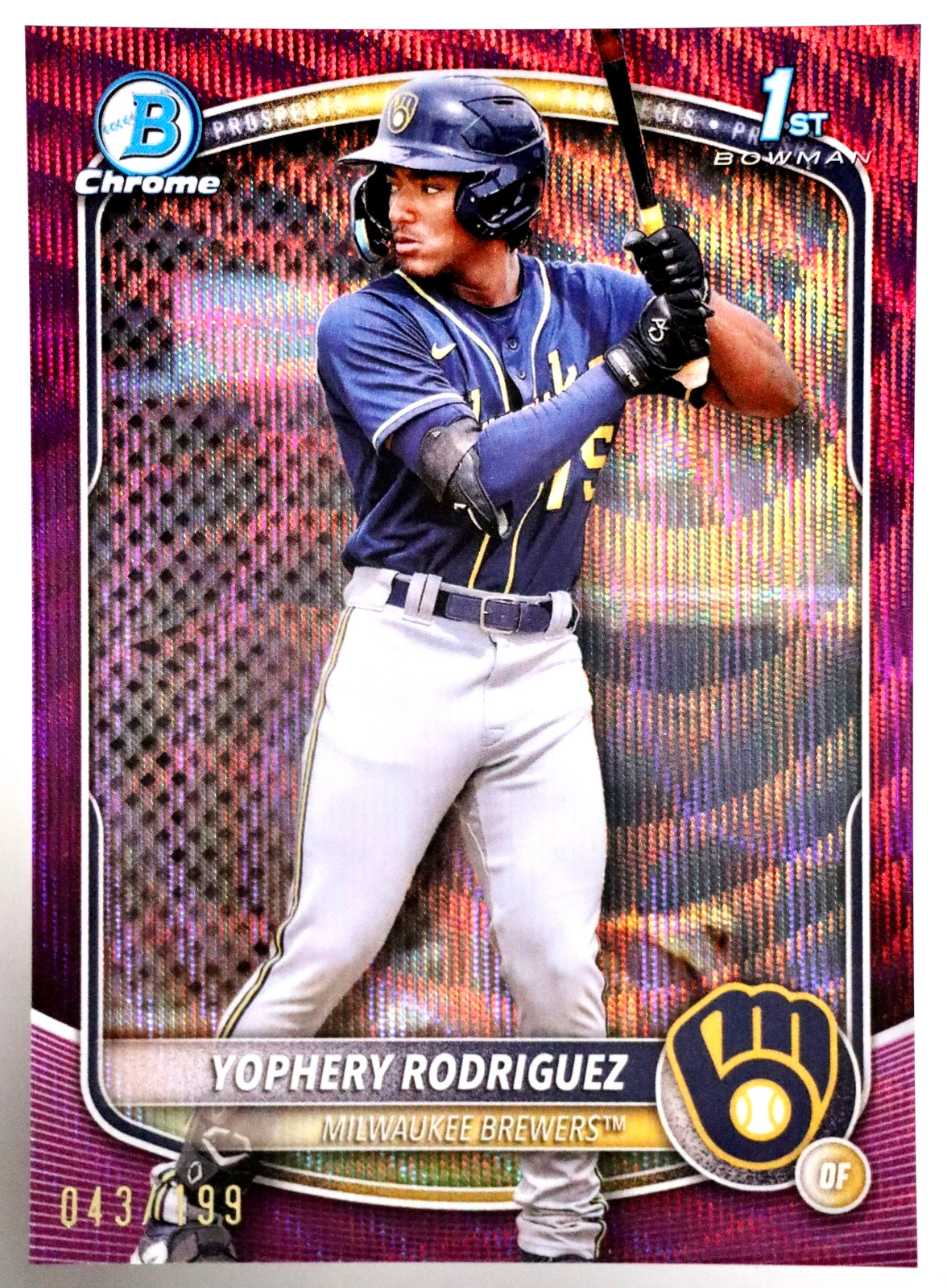 2025 Bowman Chrome Yophery Rodriguez 1st Purple Wave Refractor /199 Brewers OA9