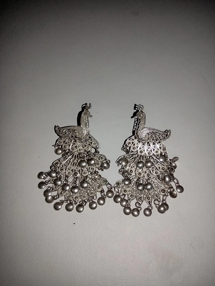 Vintage 925 Sterling Silver Articulated Peacock 3 Tier Earrings 1.75" - Image 2 of 4