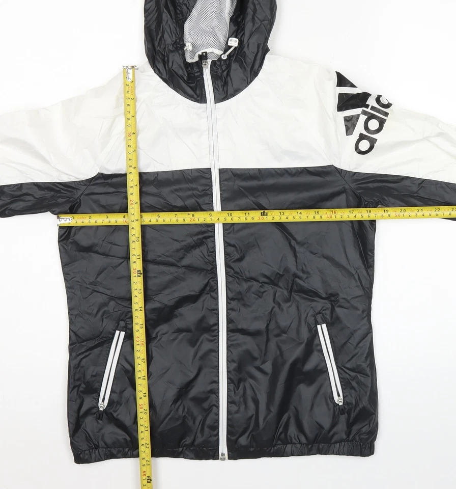 Adidas Womens Black White Size 12 Windbreaker Jacket Hooded — 第 2/4 张图片