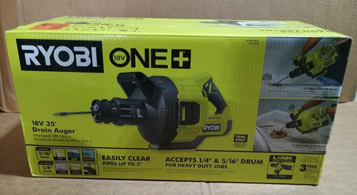 RYOBI ONE+ 18V Cordless Drain Auger, 35 ft Cable, LED Light, Auto Feed, Drum