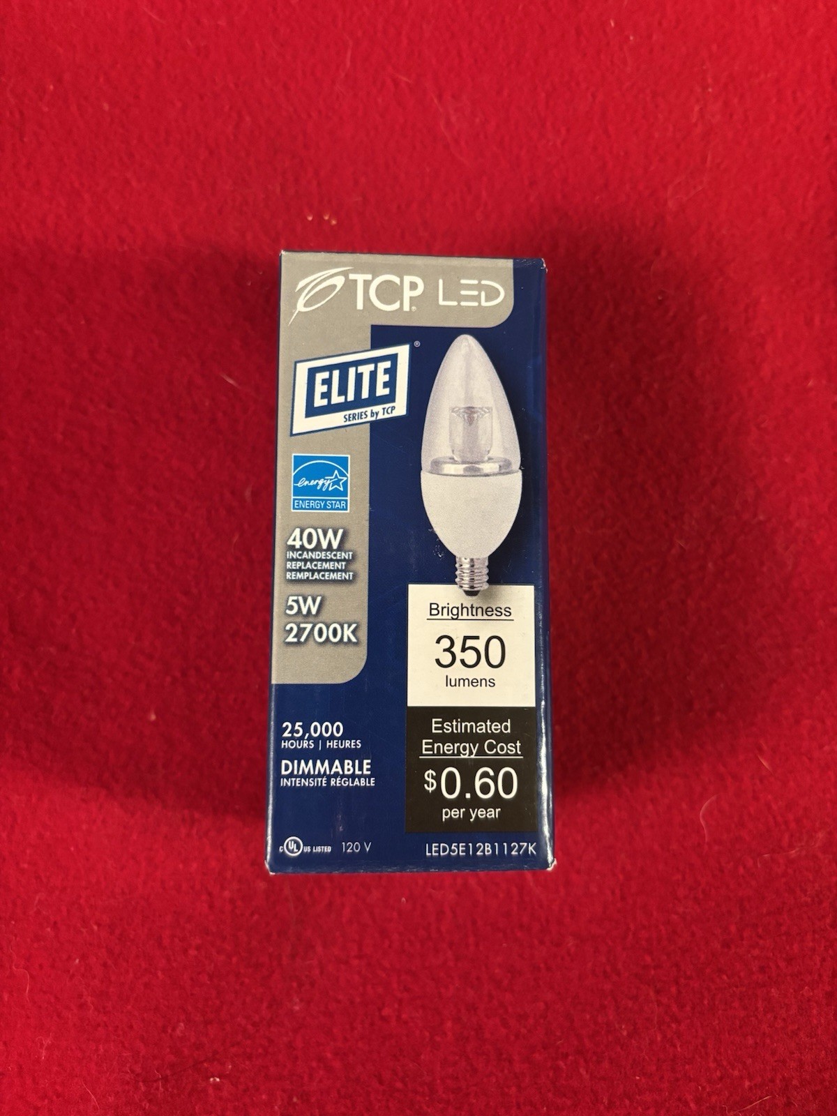 TCP Elite 5W LED Candle Bulb 40W Eq 350 Lumens 2700K Dimmabl