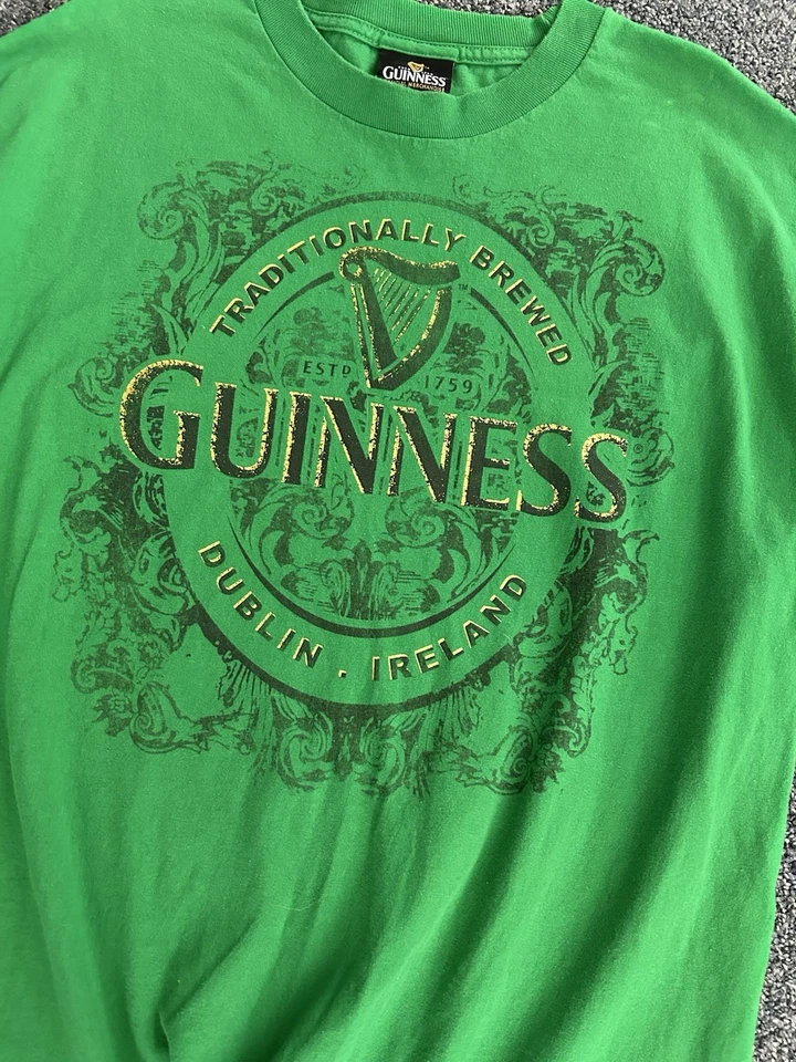Camisa Guinness Cerveza Irlandesa Alcohol Vintage Años 90/Y2k Verde Grunge Streetwear, XL Foto 2 de 4