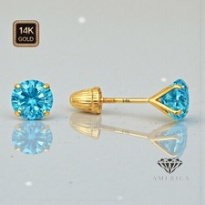 14K Real Gold 22GA Stamping NON Basket Round Shape Baby Screw Back Earrings