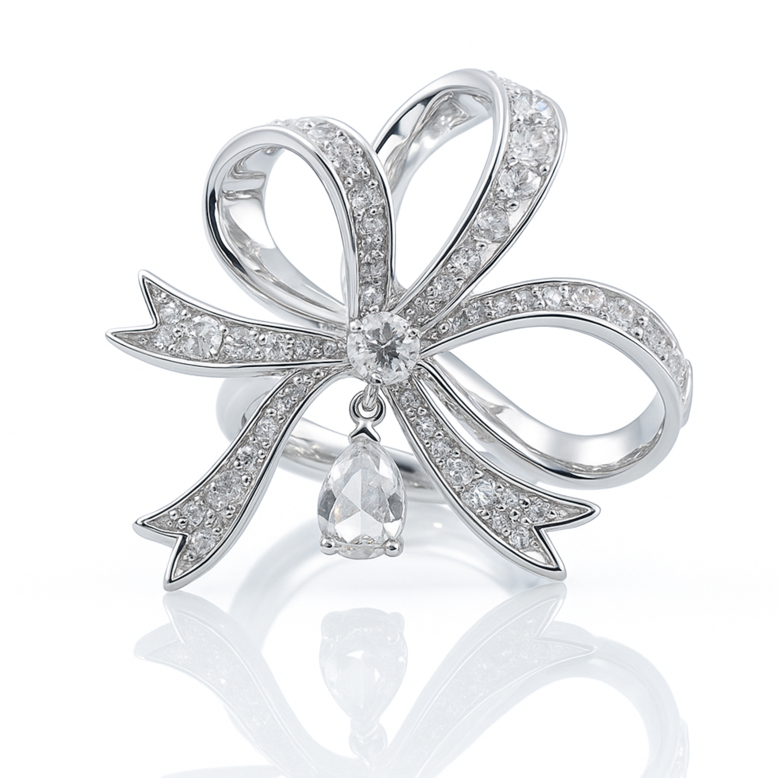 Swarovski Volta Cocktail Ring Bow White Crystal Rhodium Plated 52 Small 5647731