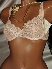 Vtg 34C SILKY OSCAR DE LA RENTA PINK EMBRD ROSES UW BRA NWT 80S ANTIQUE EXQUISIT