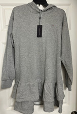 NWT Tommy Hilfiger Hooded Gray Ruffle Sweatshirt Dress Size M Medium