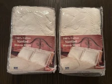 2 VTG Standard Pillow Shams Matelasse Crown Crafts Cotton w/Fringe QUEEN MARY