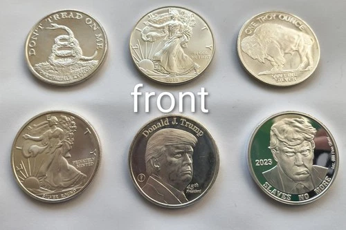 LOT 6 Buffalo, Trump, Silver Round Coin .999 One Troy Ounce Fine Silver Bullion