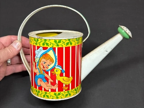 Ohio Art Co Child's Watering Can Vintage Tin Bright Colors Boy and Girl