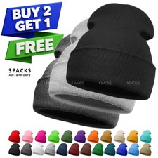 Solid Plain Beanie Hat Cap Knit Ski Skully Cuff Winter Warm Men Women Slouchy CF