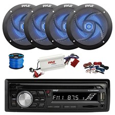 Pyle BT Marine Stereo CD AM/FM Receiver, BT Amp w/ Kit,4X 5.25" LED Speaker,Wire