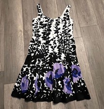 Vintage Nine West Black White & Purple Floral A-Line Sundress Tank Dress Size 12