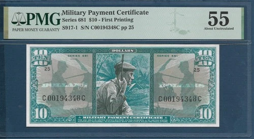 US military payment certificate $10 Series 681, 1969, P M81 / S917-1, PMG 55