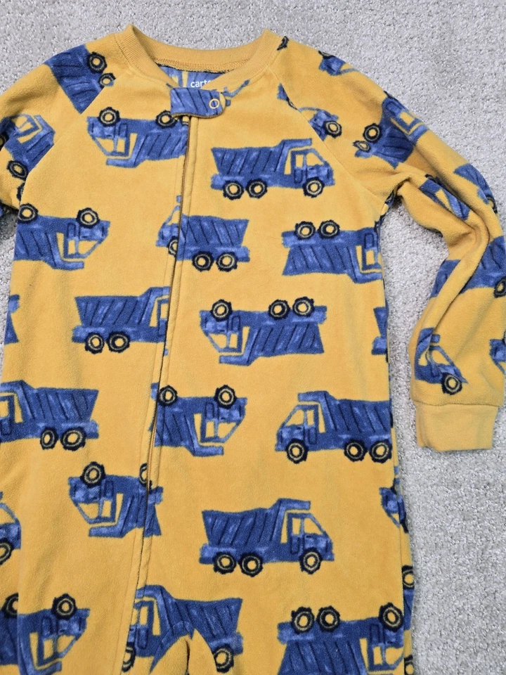 Pijama Carters pés 4T meninos caminhão basculante amarelo leve zíper completo uma peça - Imagem 4 de 4